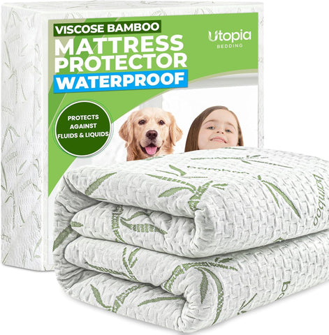 Bamboo Viscose Waterproof Mattress Protector Full Size, 15" Deep Pocket