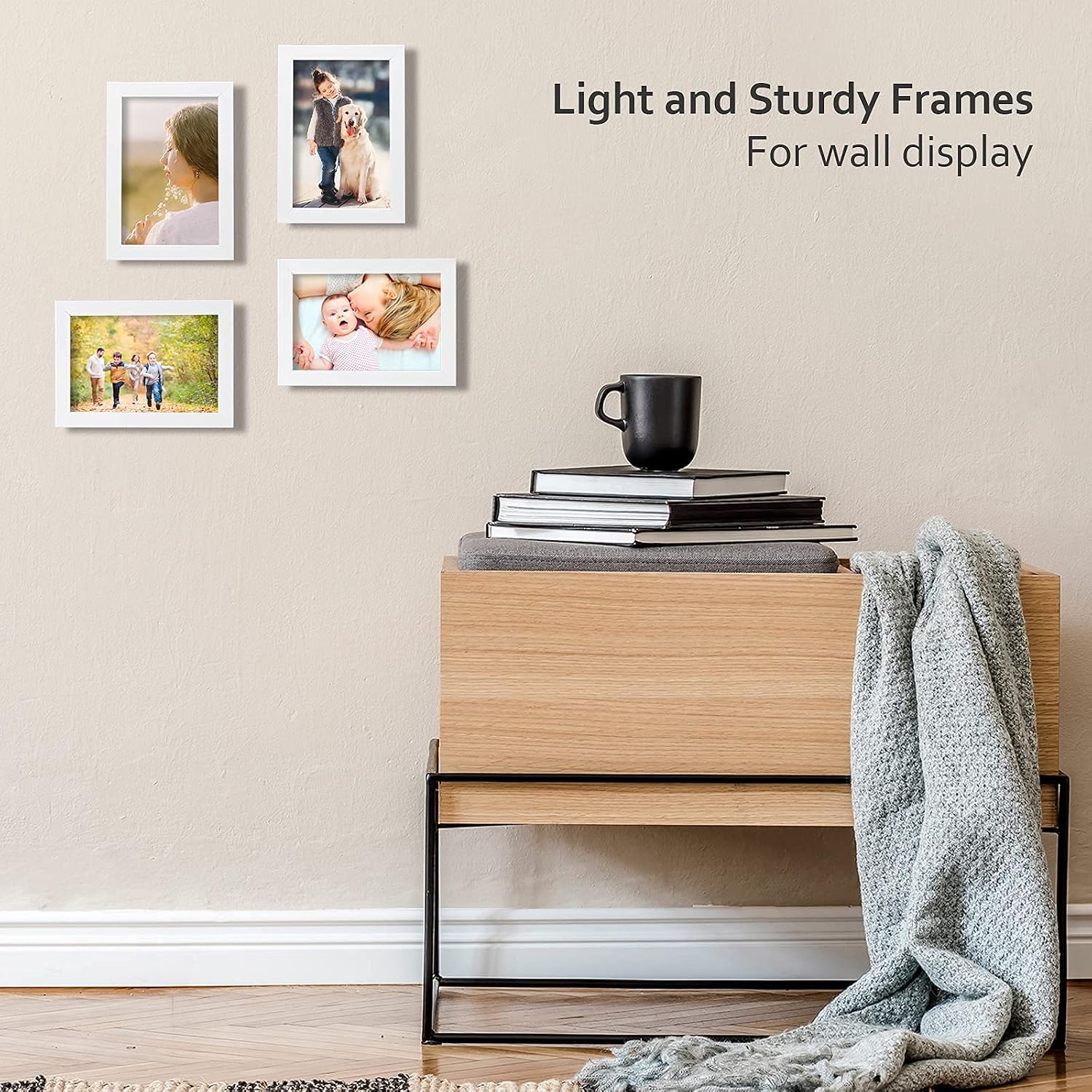 KINLINK 4x6 Picture Frame White Set of 4, Wooden Photo Frames with Plexiglass for 4x6 without Mat for Table and Wall Display
