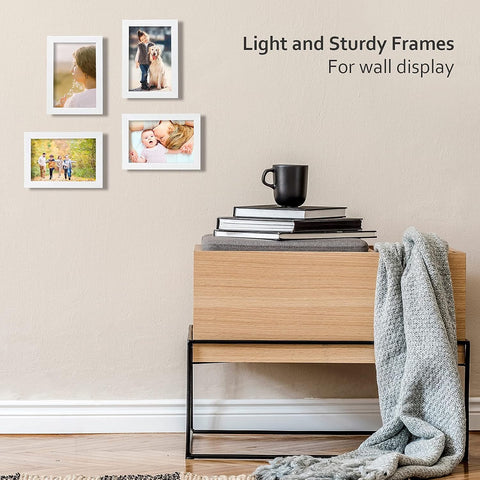 KINLINK 4x6 Picture Frame White Set of 4, Wooden Photo Frames with Plexiglass for 4x6 without Mat for Table and Wall Display