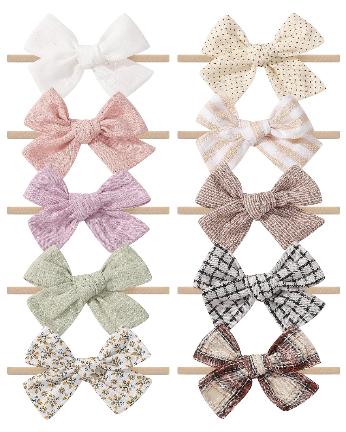 doboi 10 Pack Baby Girl Headbands with Bows, Soft Nylon Newborn Headbands