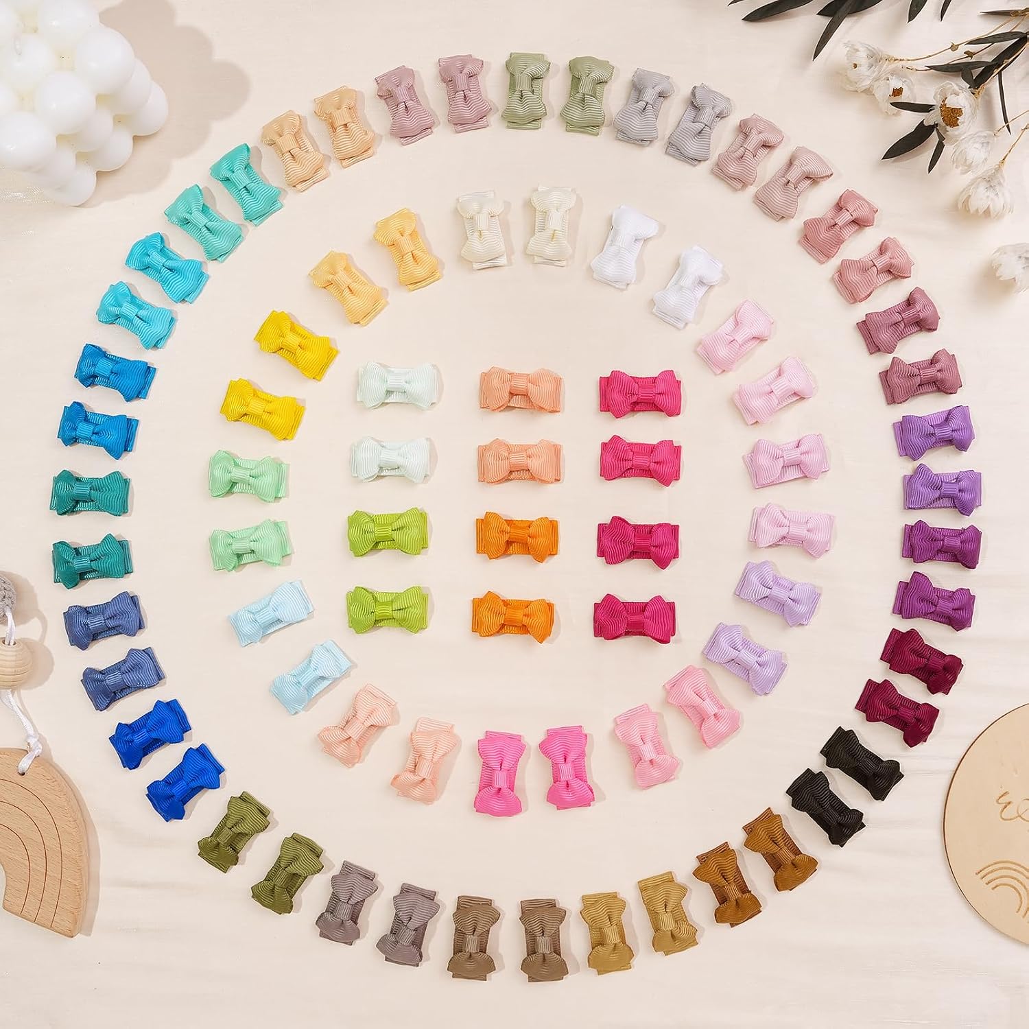 CÉLLOT 80Pcs Mini Grosgrain Ribbon Bows Snap Clips for Baby Toddlers Infant