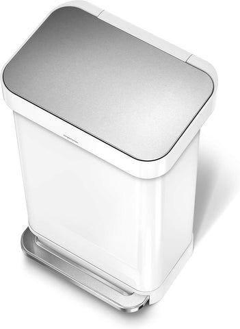 simplehuman Kitchen Trash Can with Lid, Touchless Waste Bin, Large 45 Liter, Rectangular, White Stainless Steel