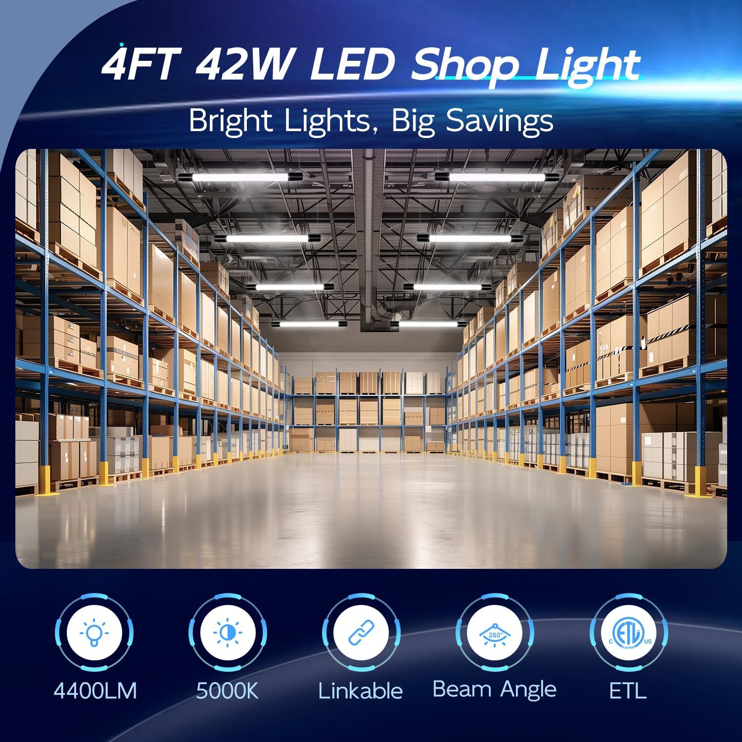 hykolity 4FT Linkable LED Utility Light Fixture,4400LM,5000K Daylight