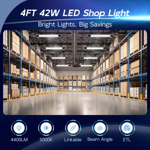 hykolity 4FT Linkable LED Utility Light Fixture,4400LM,5000K Daylight