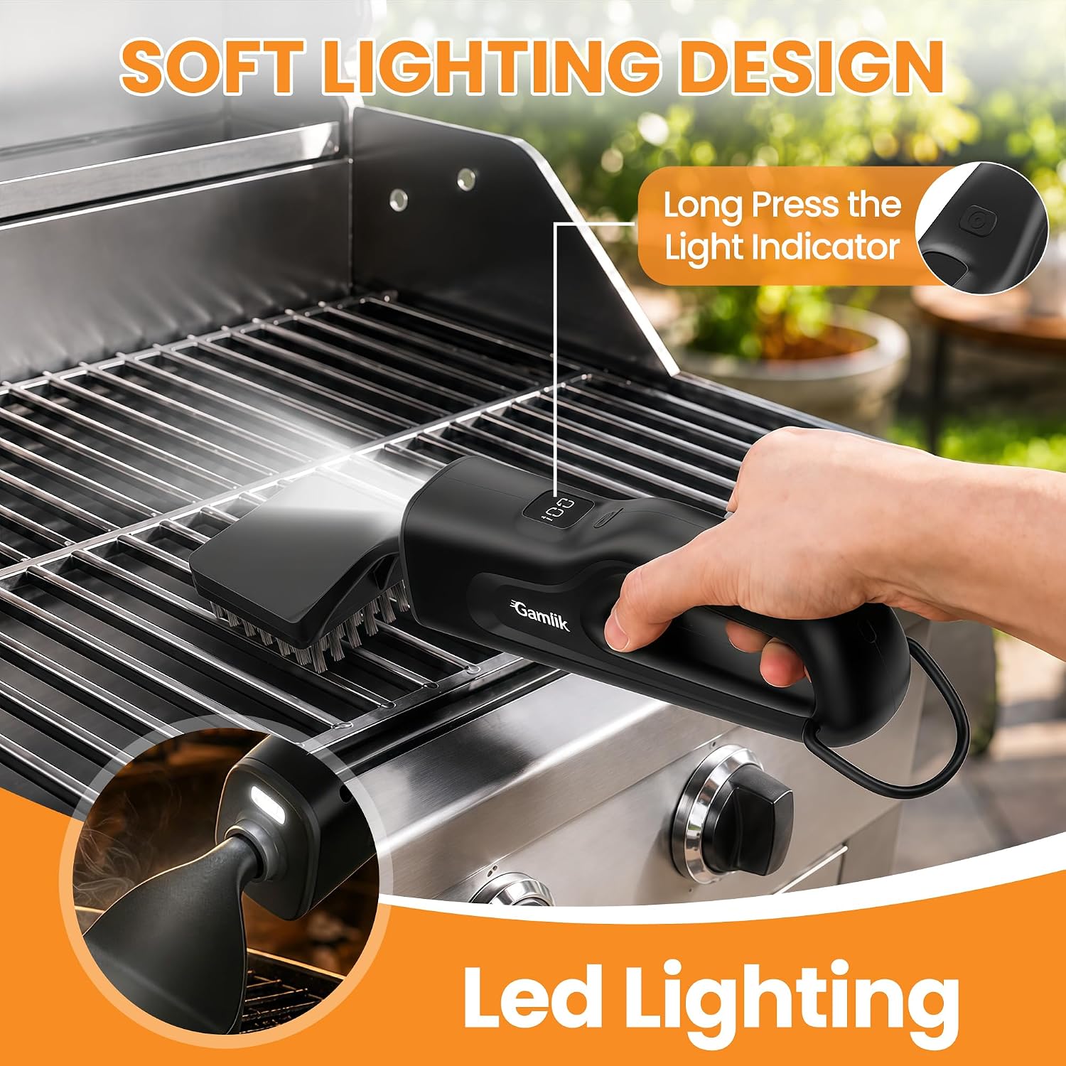 Electric Grill Brush with LED Light, Grill Cleaner for Outdoor Grill（Black）