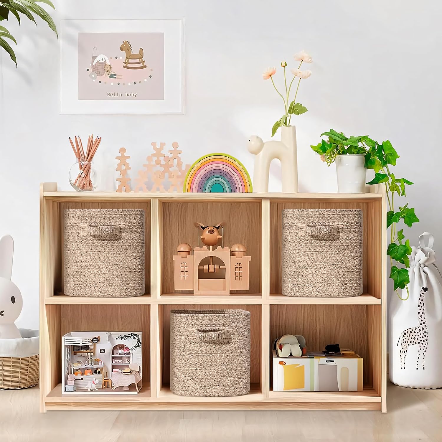 11 Inch Storage Cubes, 3 Pack Cube Storage Bins for Organizing, Cotton Rope Woven Baskets for Shelves, Bathroom, Kids Room, Closets, Baby Nursery