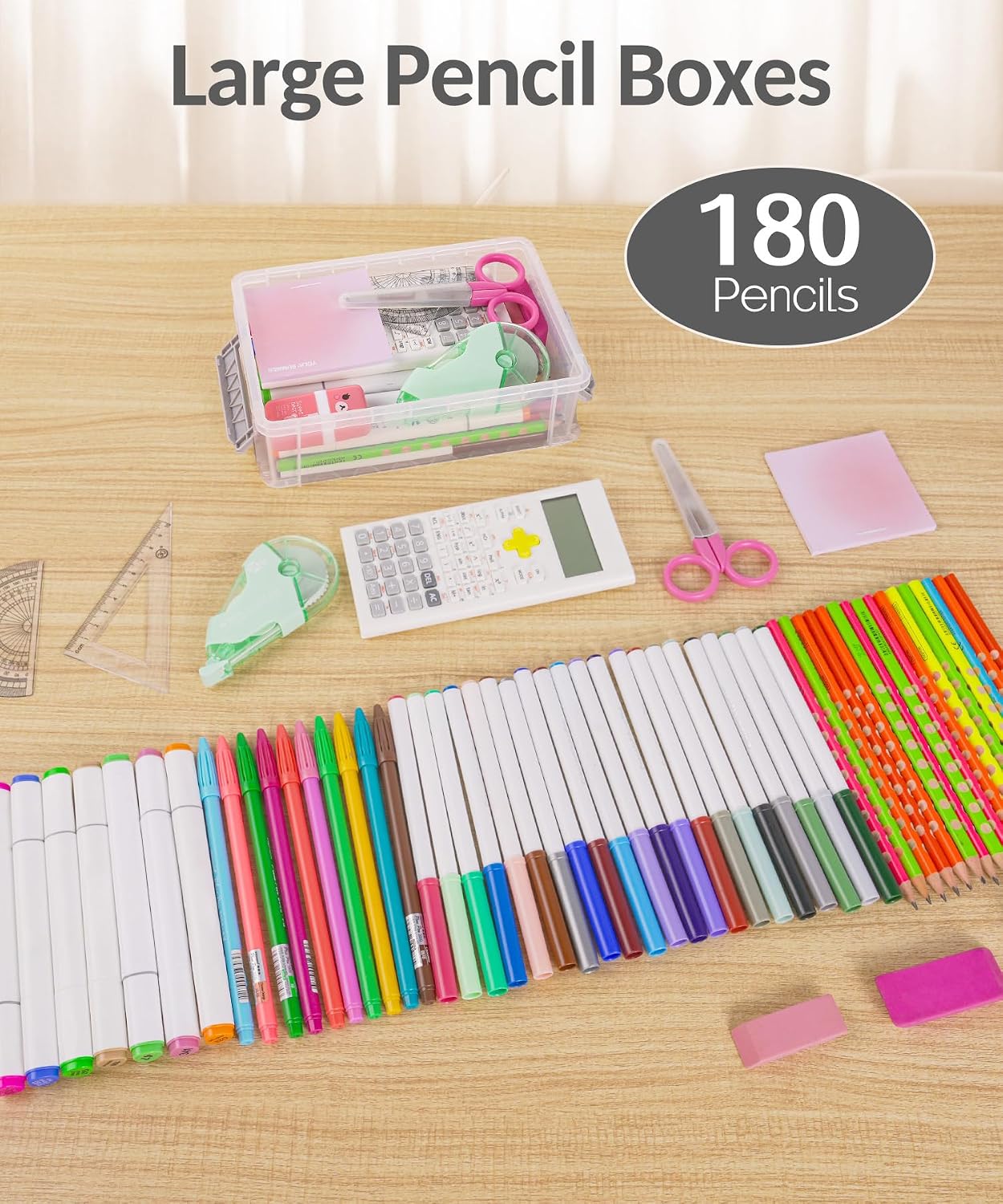 Sooez 6 Pack Extra Large Pencil Box, Plastic Pencil Case Crayon Box