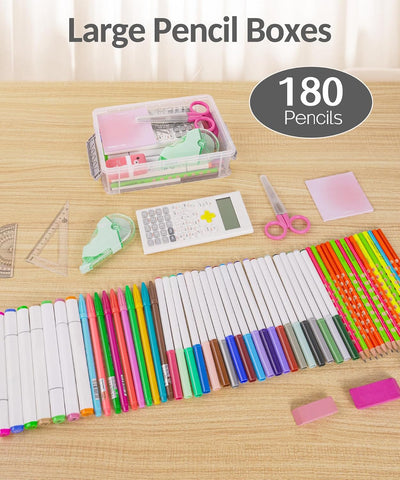 Sooez 6 Pack Extra Large Pencil Box, Plastic Pencil Case Crayon Box