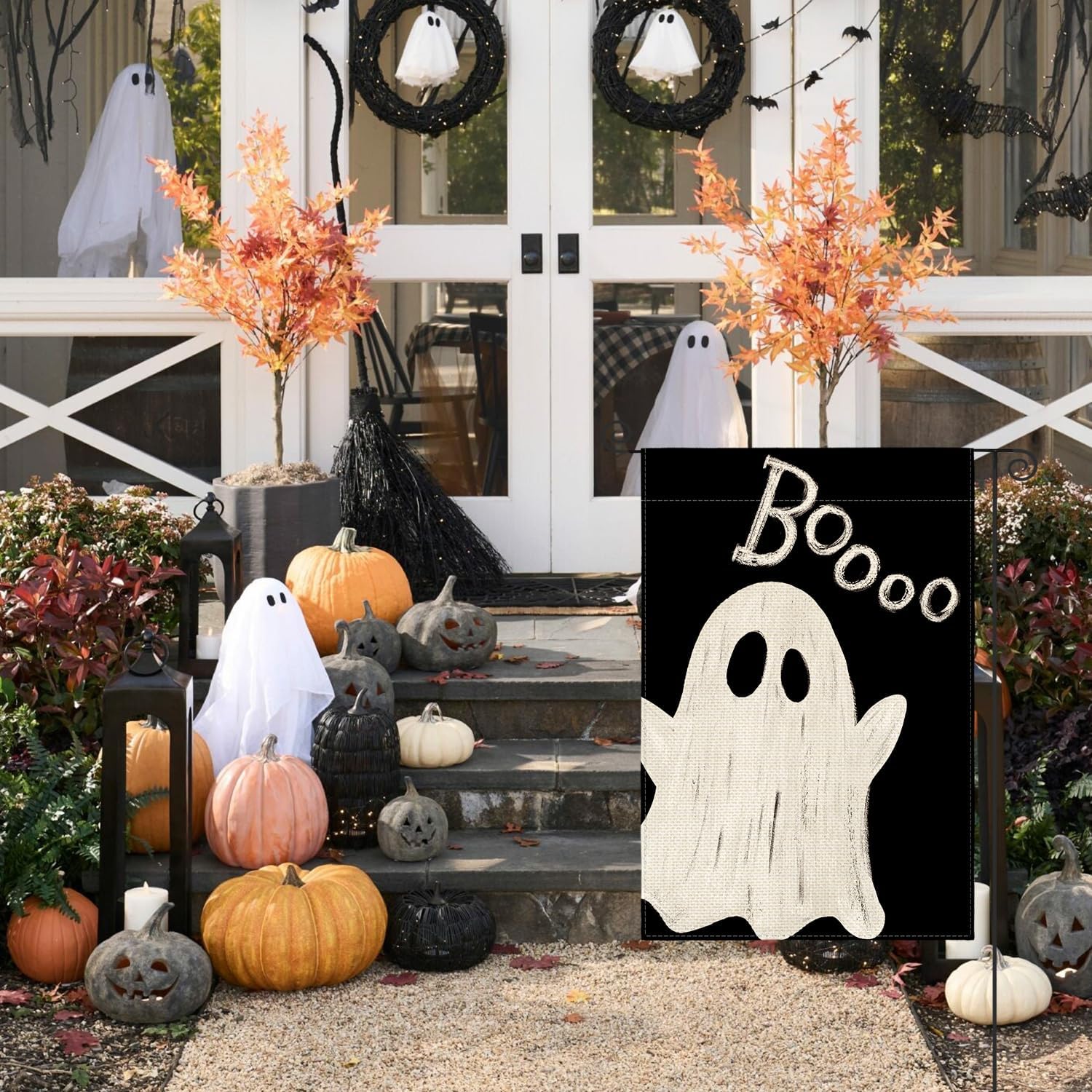 AVOIN colorlife Ghost Boo Halloween Garden Flag 12x18 Inch for Outside