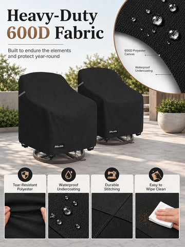 ANartcle Swivel Patio Chair Cover 4 Pack,600D Waterproof Heavy Duty Outdoor Chair Cover(28 W x 33 D x 36 H inches),Patio Furniture Covers,Outdoor Furniture Covers Waterproof,Black