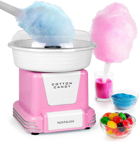 Nostalgia Cotton Candy Machine -Cotton Candy Maker With 2 Reusable Cones, 1 Sugar Scoop - Cotton Candy Machine for Kids Works with Flossing Sugar or Hard Candy for Fun & Convenience-Pink