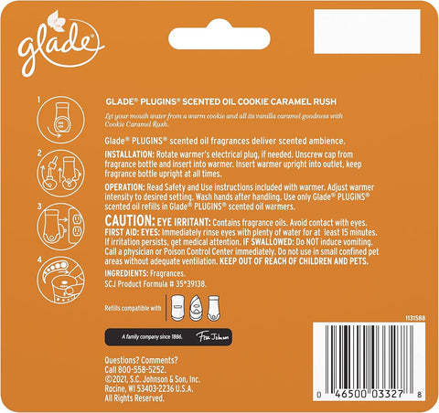 Glade PlugIns Refills Air Freshener, Scented and Essential Oils for Home and Bathroom, Cookie Caramel Rush, 3.35 Fl Oz, 5 Count