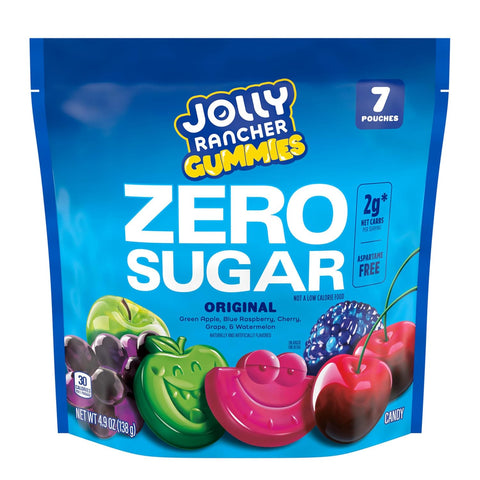 JOLLY RANCHER Gummies Zero Sugar Assorted Gummy Candy Fruit Pouches, 4.9 oz
