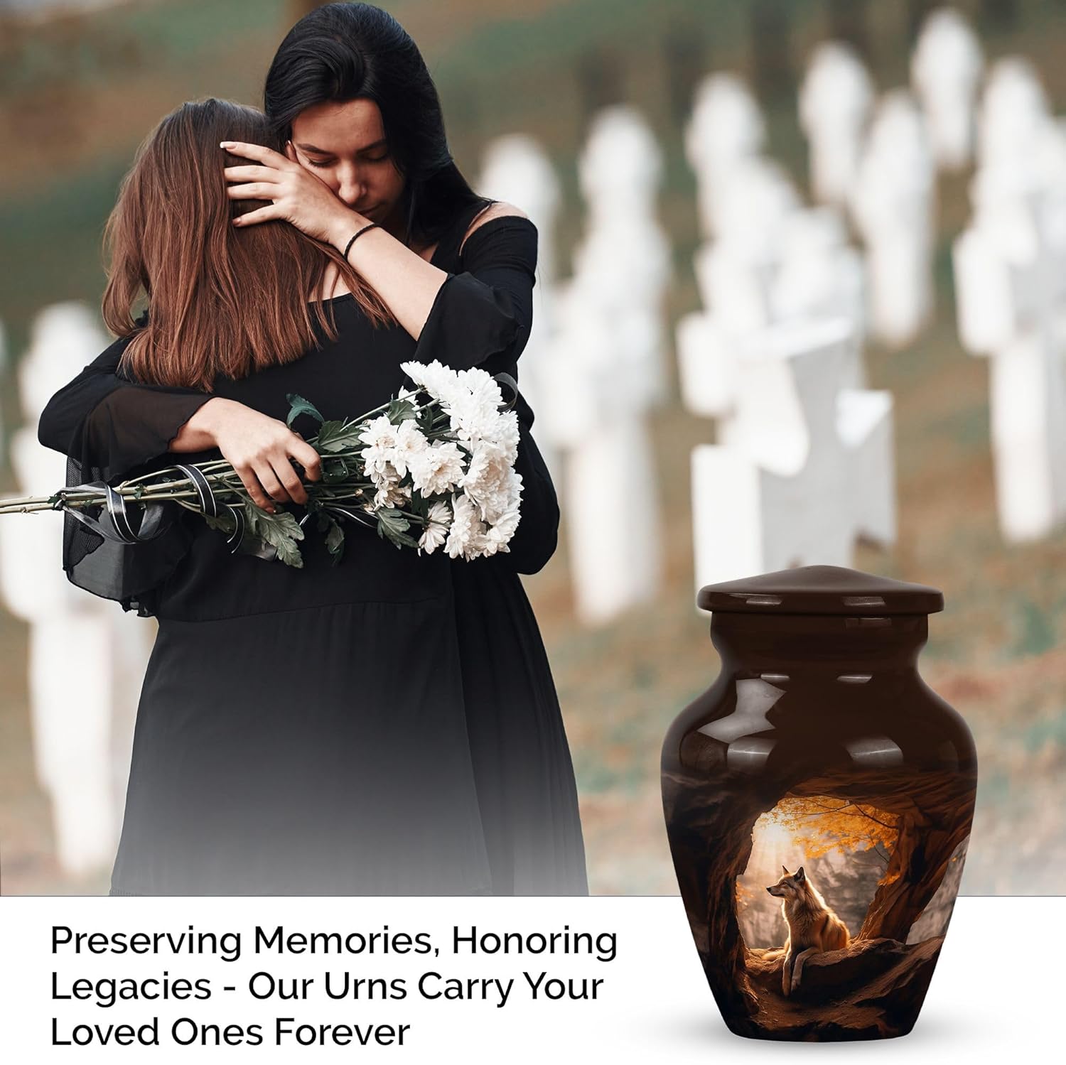 Wolf Small Urns for Human Ashes Male -Cremation Urn for Ashes Adult Female