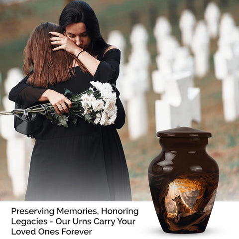 Wolf Small Urns for Human Ashes Male -Cremation Urn for Ashes Adult Female