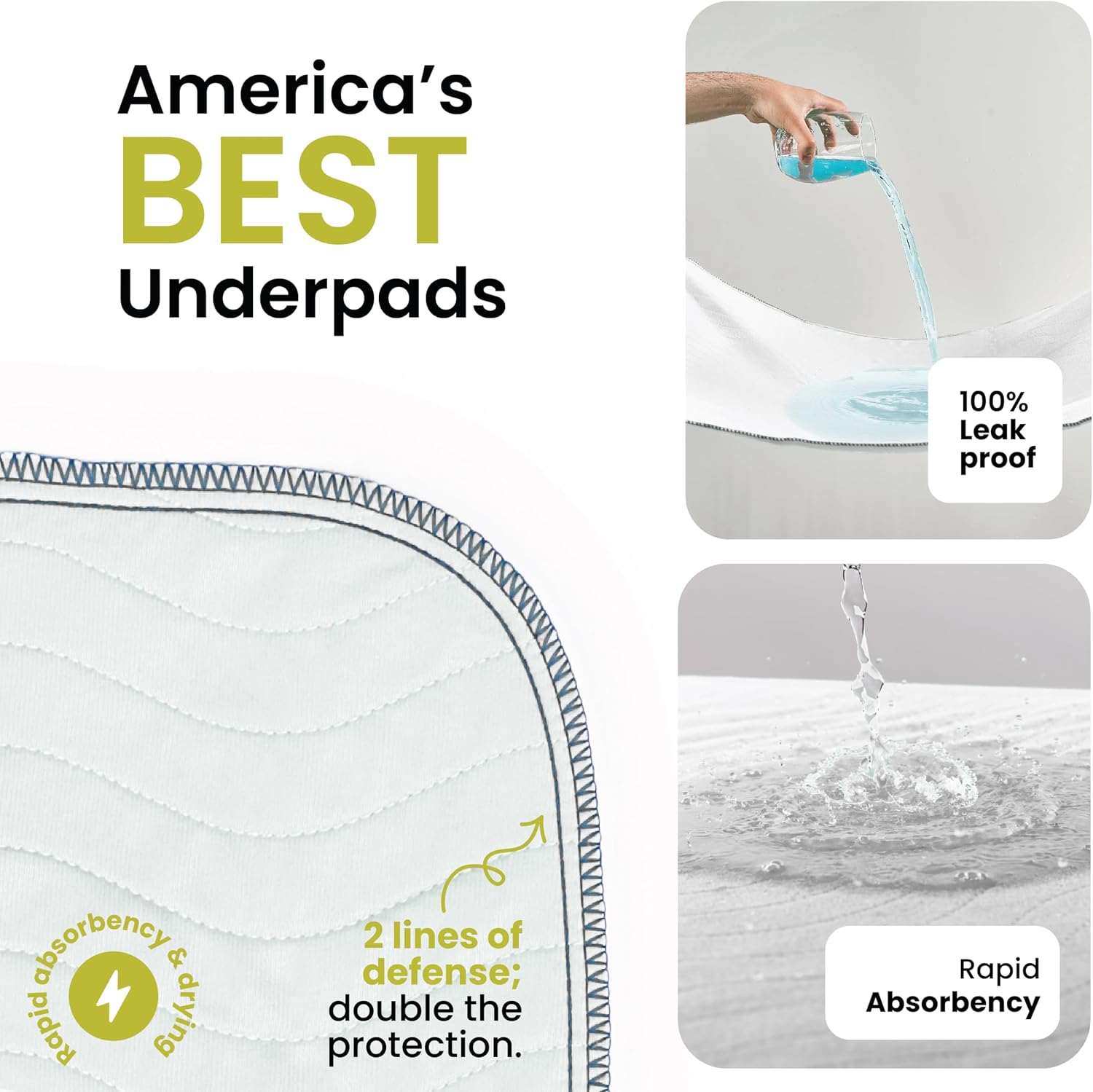IMPROVIA® Washable Underpads, Heavy Absorbency Reusable Incontinence Pads