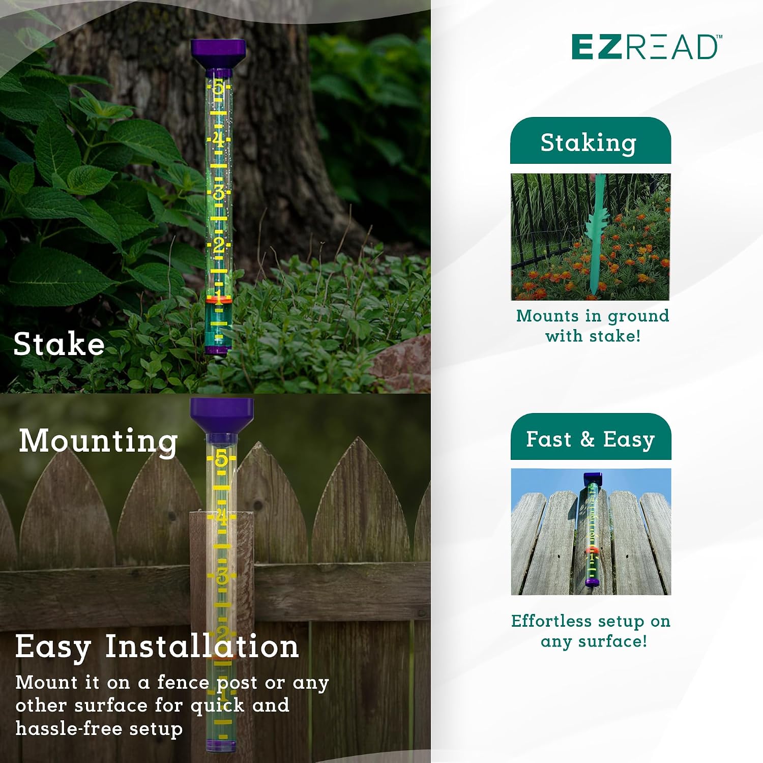 Headwind EZRead 21” Giant Professional Outdoor rain Gauge, USA Made Heavy Duty All Weather Freeze Proof Stake or mountable with Float, Violet (820-1002VIO)