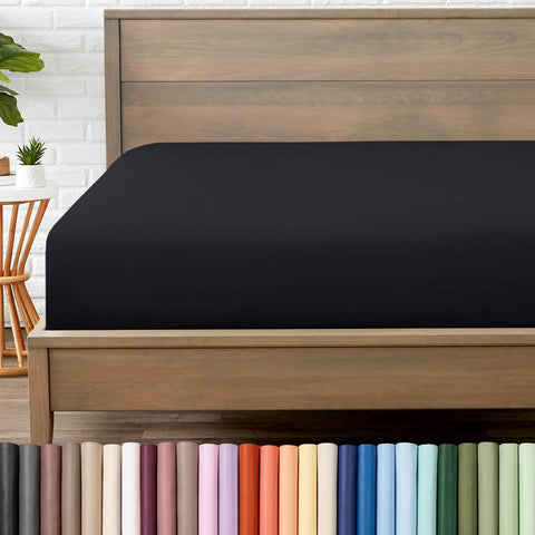 Bare Home Full XL Fitted Sheet - 1800 Ultra-Soft (Full XL, Black)