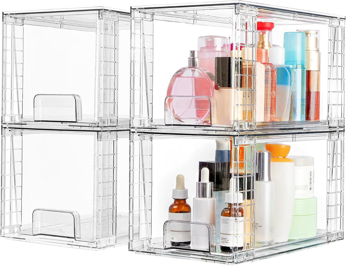 Vtopmart 4 Pack Large Stackable Storage Drawers, Clear