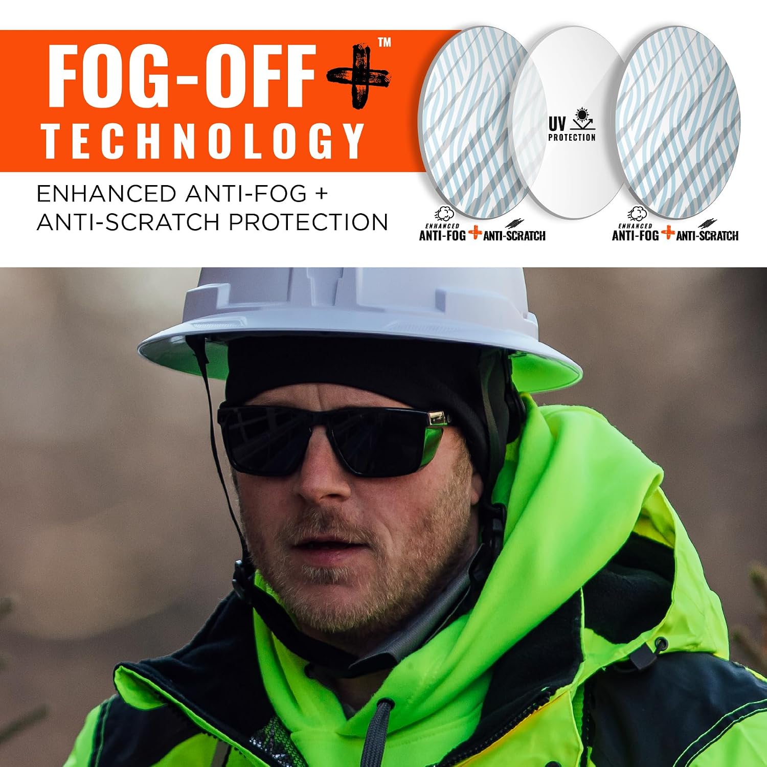 Ergodyne Skullerz SIXTEN Safety Glasses with Side Shields, Anti Fog + Anti Scratch, ANSI z87.1 with Protective Microfiber Bag