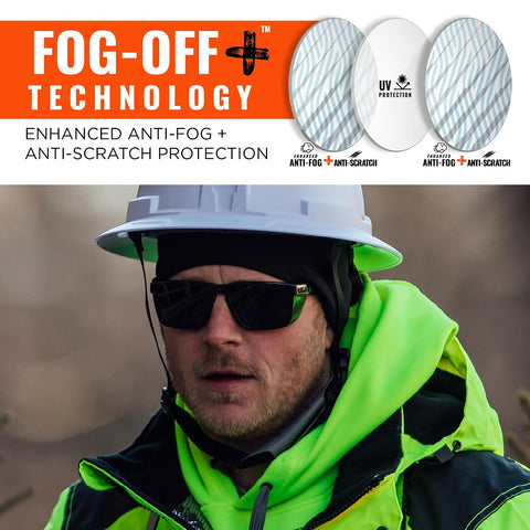 Ergodyne Skullerz SIXTEN Safety Glasses with Side Shields, Anti Fog + Anti Scratch, ANSI z87.1 with Protective Microfiber Bag