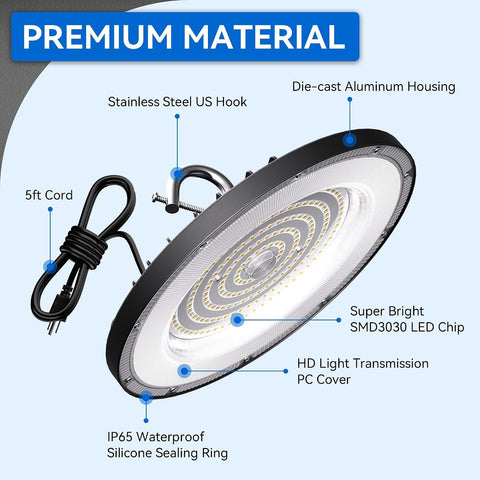 4 Pack UFO LED High Bay Light 150W, 21000lm, 5000K, Plug&Play, ETL