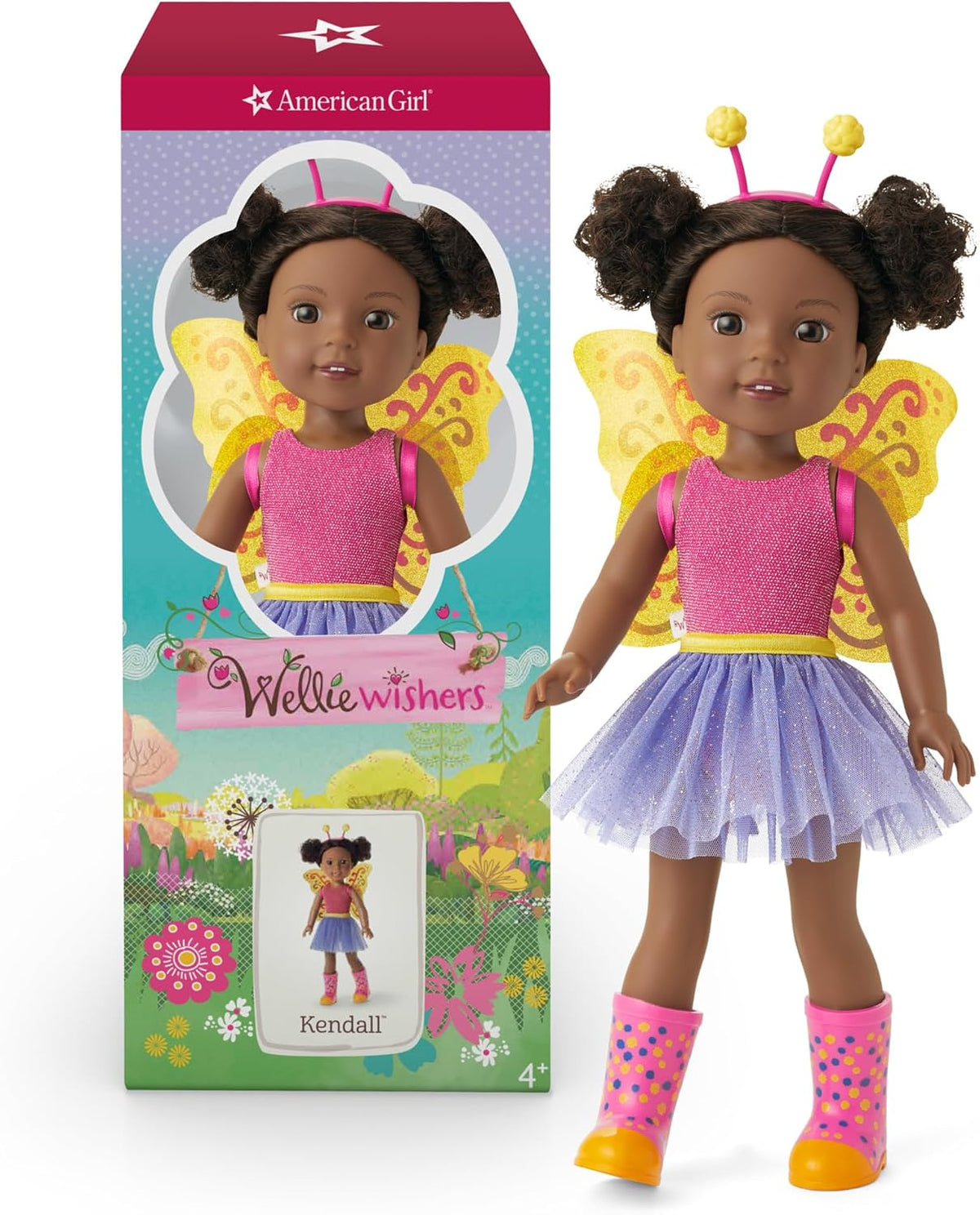 American Girl WellieWishers 14.5-inch Kendall Doll with Pink Leotard, Mesh Skirt, Headband, and Boots, For Ages 4+