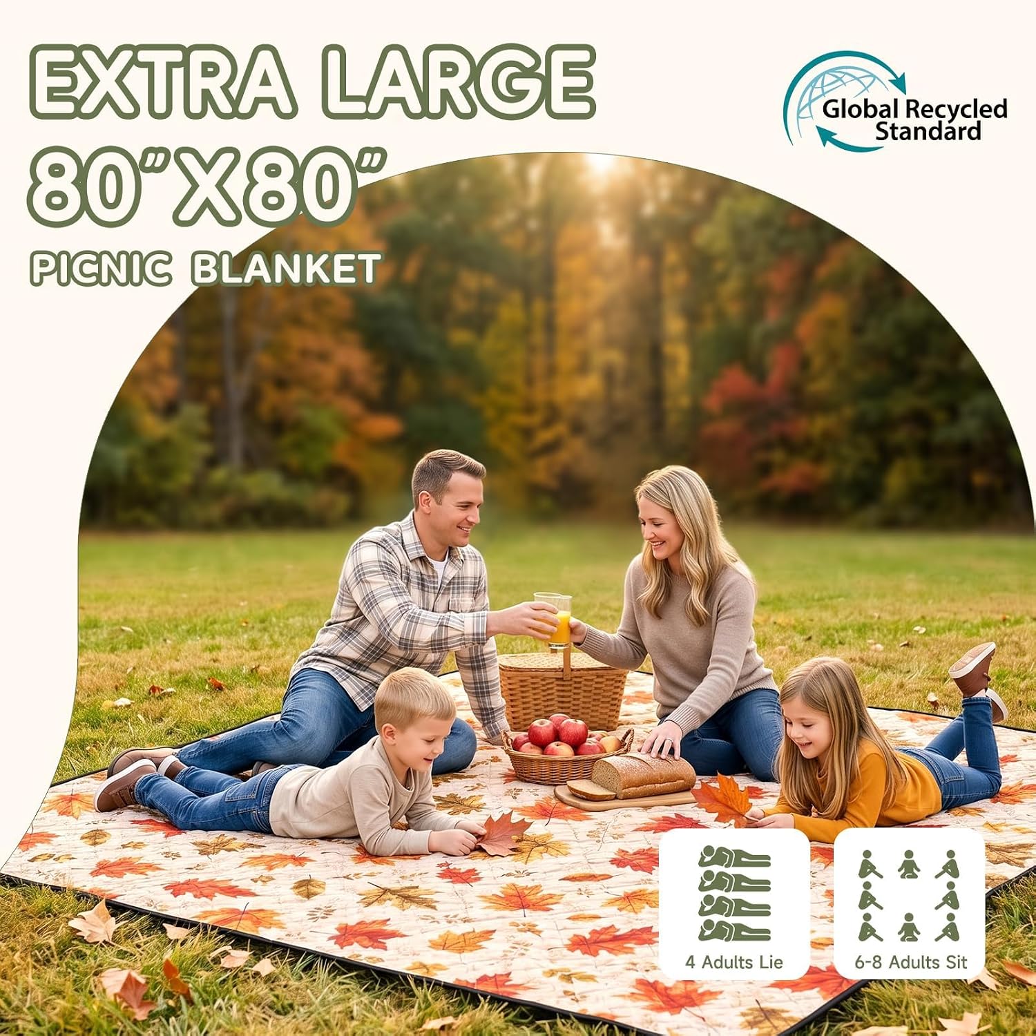 Genovega Waterproof Picnic Blanket Beach Mat Outdoor Outside Rug Tent Carpet Extra Large Foldable Sandproof Autumn Decor Halloween Decoration Roadside Outdoor Thanksgiving Essentials Fall Party Stuff