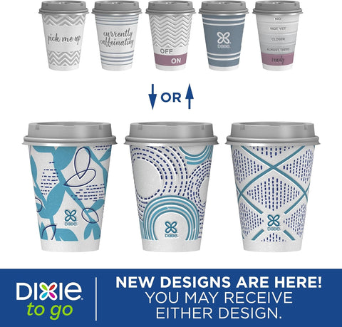 Dixie To Go Paper Coffee Cups With Lids, 12 oz, 156 Count (6 packs of 26 cups), Disposable Insulated Paper Cups for On-The-Go Hot or Cold Beverages