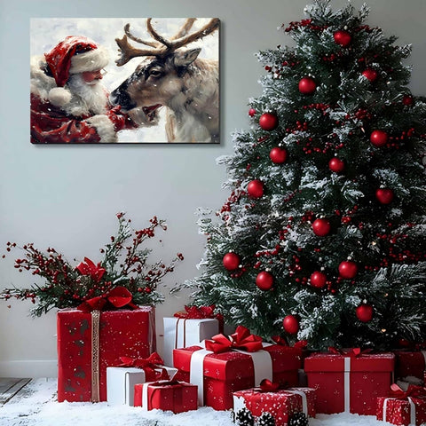 Santa's Reindeer Framed Christmas Canvas Wall Art for Living Room, Winter Pictures Wall Decor Painting Prints for Bedroom, Santa Christmas Art, 24x36 Poster Artwork for Wall Decorations