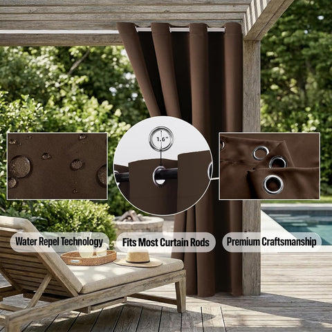 DIVA EN CAMINO DEC Water Proof Outside Curtains with Grommet Top for Porch, W52 x L120 Thermal Insulated Washable Light Block Outdoor Divider Drapes for Patio Gazebo Deck Pool Area Pergola Cabana