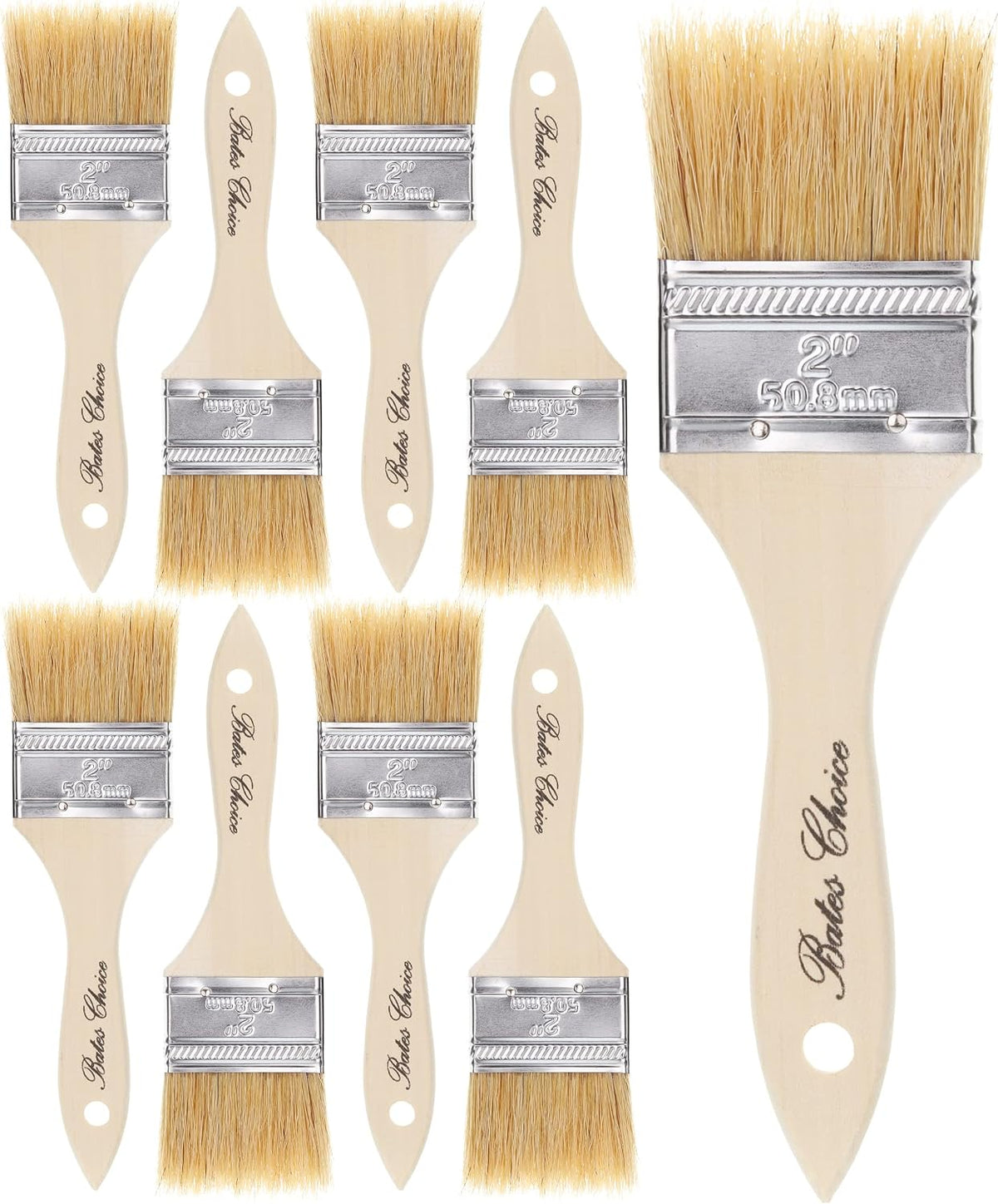 Bates- Chip Paint Brushes, 2 Inch, 9 Pack, Natural Bristle with Wood Handle