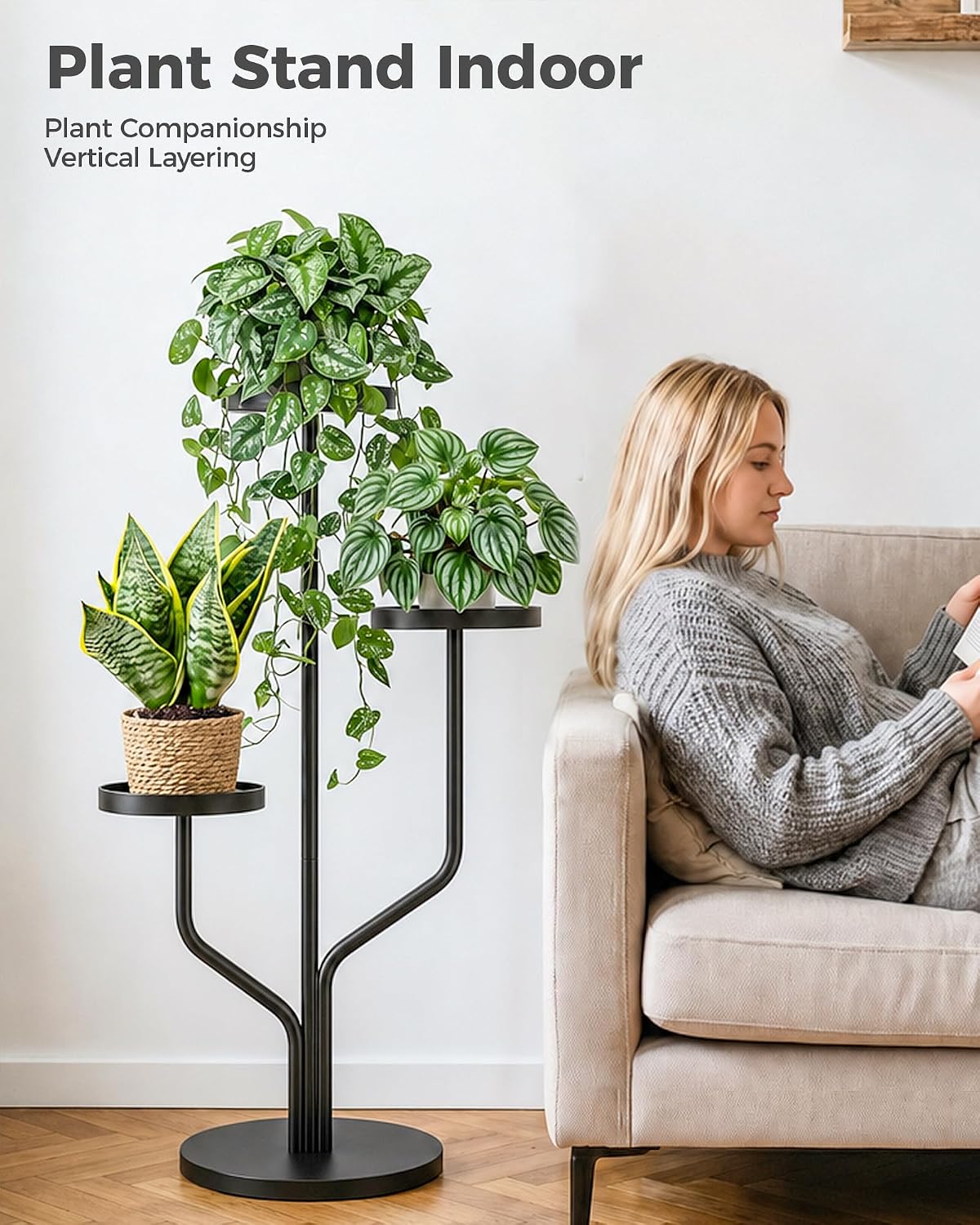 Bamworld 3 Tier Plant Stand Indoor Outdoor Metal Plant Shelf for Multiple Plants Pots Black