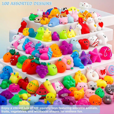 100 Pack Mochi Squishy Toys, Party Favors for Kids 4-8-12,Birthday Gifts Treasure Box Classroom Prizes Goodie Bag Stuffers, Mini Squishy Fidget Toys, Carnival Prizes in Bulk