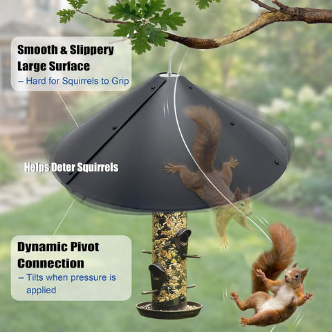 ForeverSong Squirrel Baffle for Bird Feeder, 16.5 Inch Hanging Mount, Black