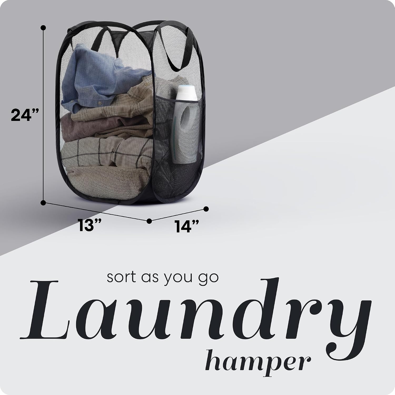 Handy Laundry Collapsible Mesh Pop-Up Hamper with Side Pocket