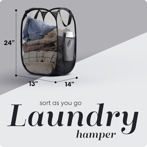 Handy Laundry Collapsible Mesh Pop-Up Hamper with Side Pocket