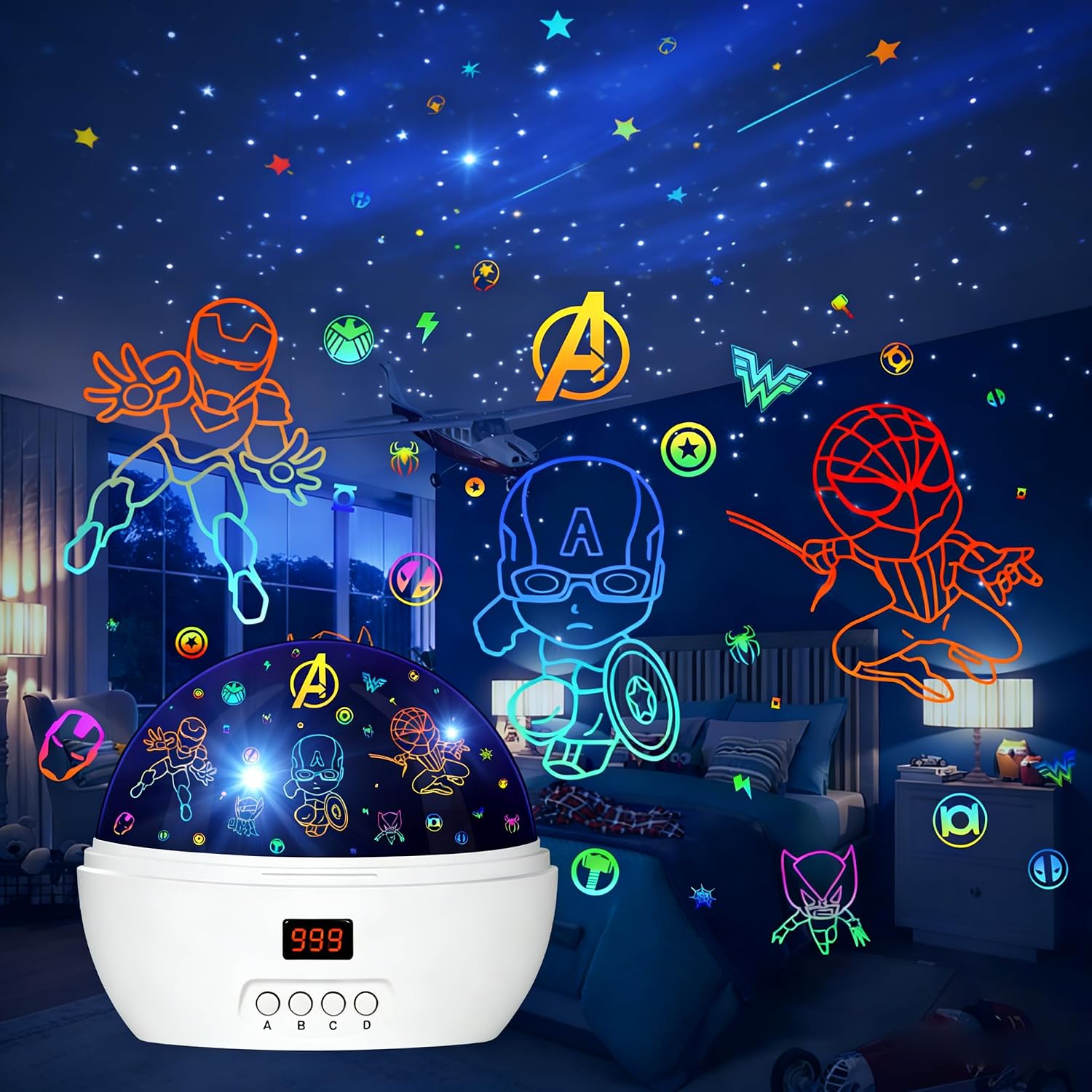MOKOQI Kid Light Projector Superhero Toys for Boys 5-7 Avengers Night Light