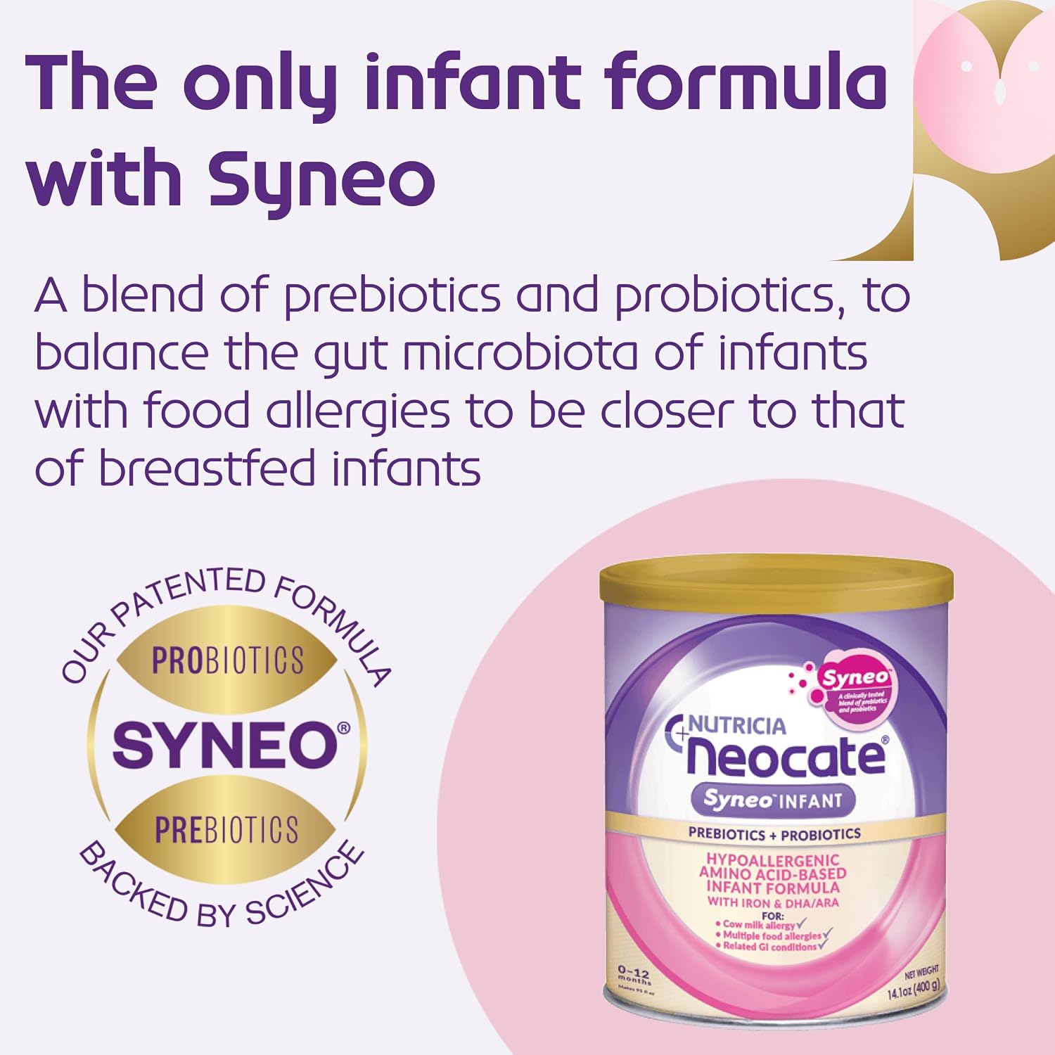 Neocate Syneo Infant - Allergy Relief Hypoallergenic Baby Formula with Amino Acids - Well-Tolerated Dairy-Free Infant Formula with Prebiotic FOS/FOS blend, Probiotics, DHA, ARA - 0-12 months - 14.1 oz