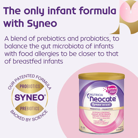 Neocate Syneo Infant - Allergy Relief Hypoallergenic Baby Formula with Amino Acids - Well-Tolerated Dairy-Free Infant Formula with Prebiotic FOS/FOS blend, Probiotics, DHA, ARA - 0-12 months - 14.1 oz