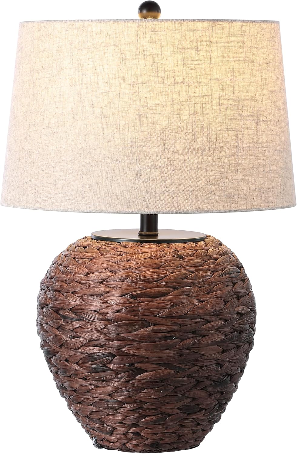 JONATHAN Y Alaro Table Lamp Woven Water Hyacinth Basket 24.5", Dark Brown