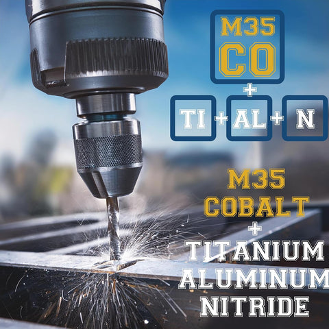 35/64 Inch Drill Bit for Metal - Industrial Grade M35 Cobalt Titanium Aluminum Nitrite - 35/64" Diameter & Total Length of 6" with Working Length of 3" Easily Drill Into Metal, Steel, & Aluminum