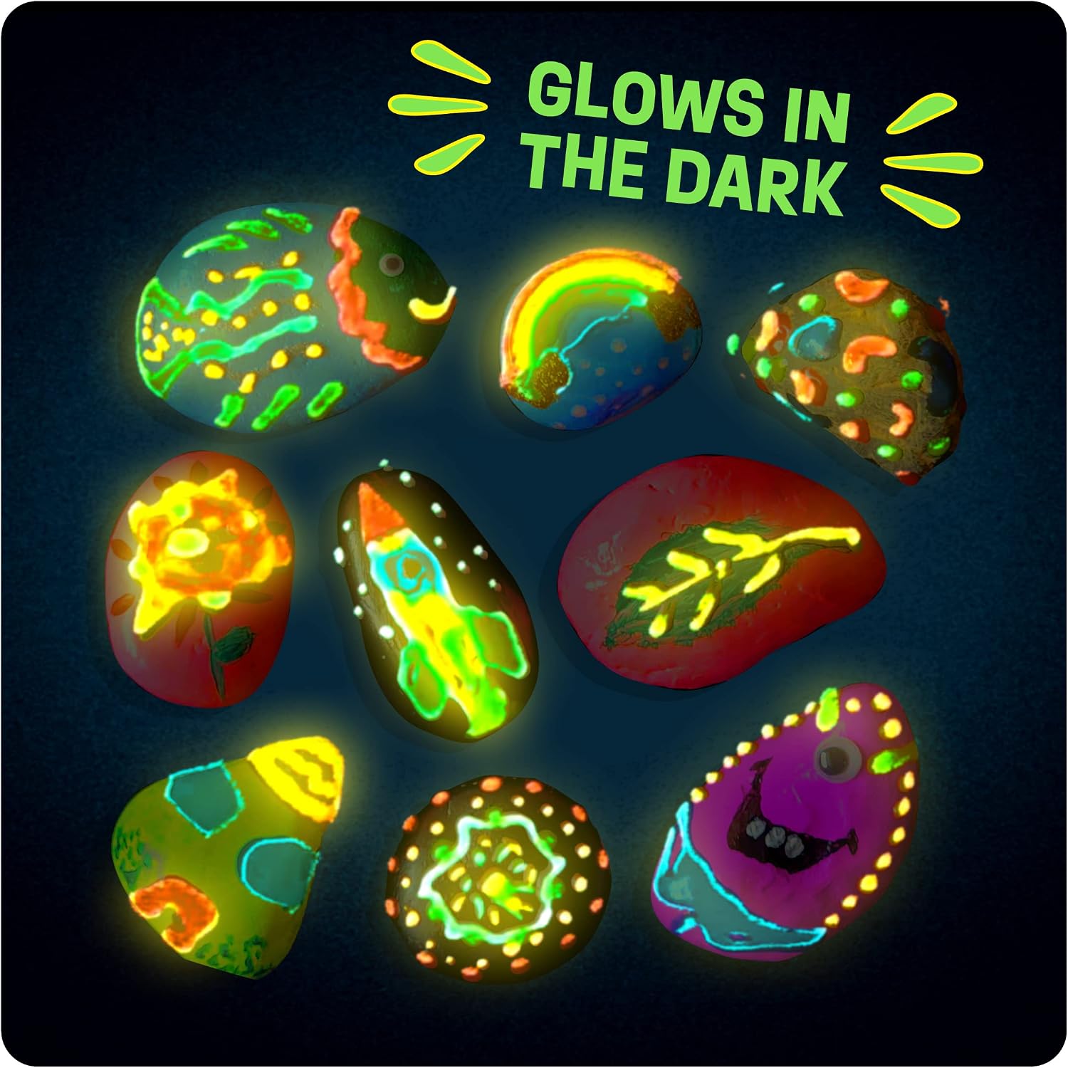 Dan&Darci Kids Rock Painting Kit - Glow in The Dark - Gifts Arts & Crafts for Boys and Girls Ages 6-12 - Craft Activities Kits - Creative Art Toys for 6, 7, 8, 9, 10, 11 & 12 Year Old Kid