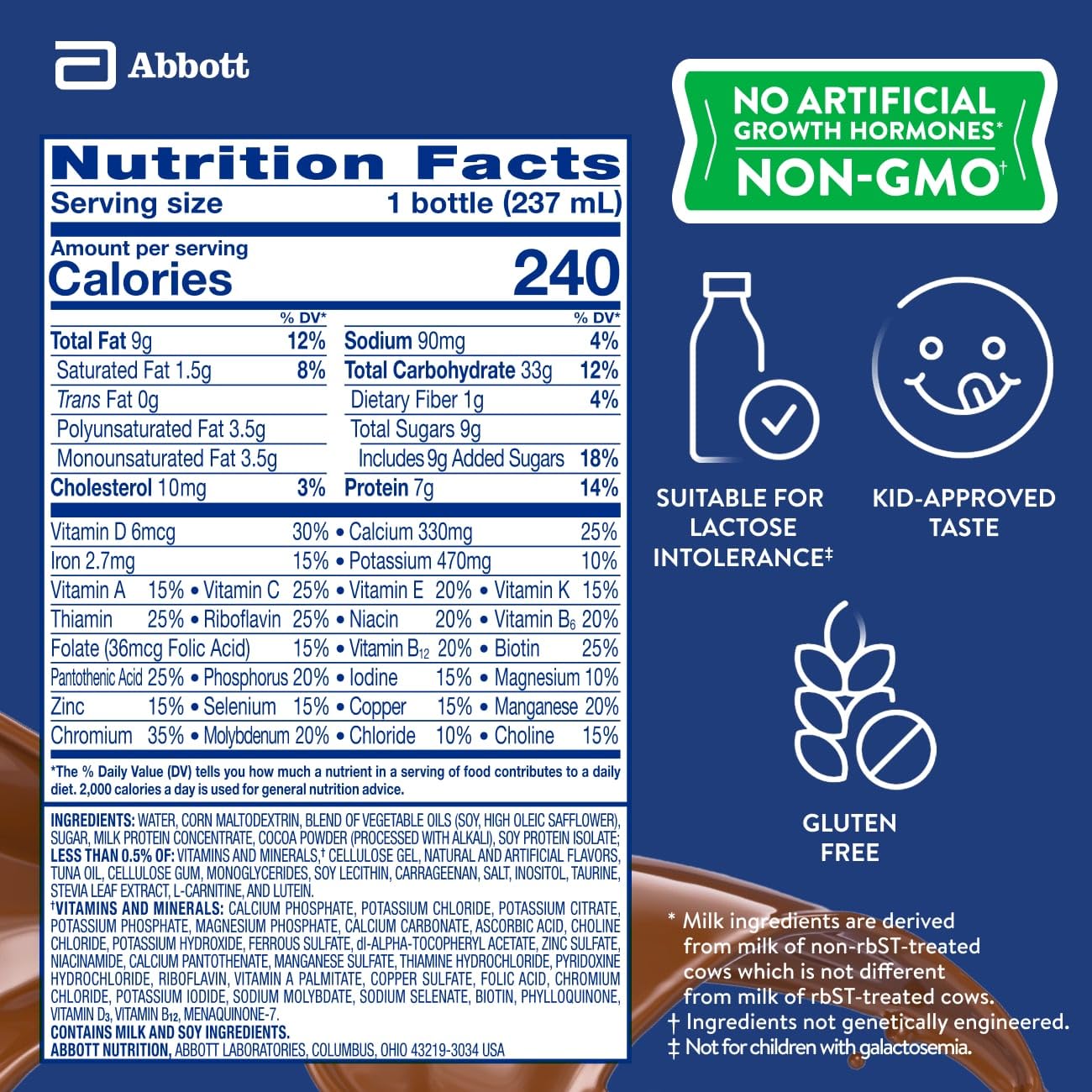 PediaSure Grow & Gain Kids Nutrition Shake, 7g Protein, Chocolate, 24 Pack