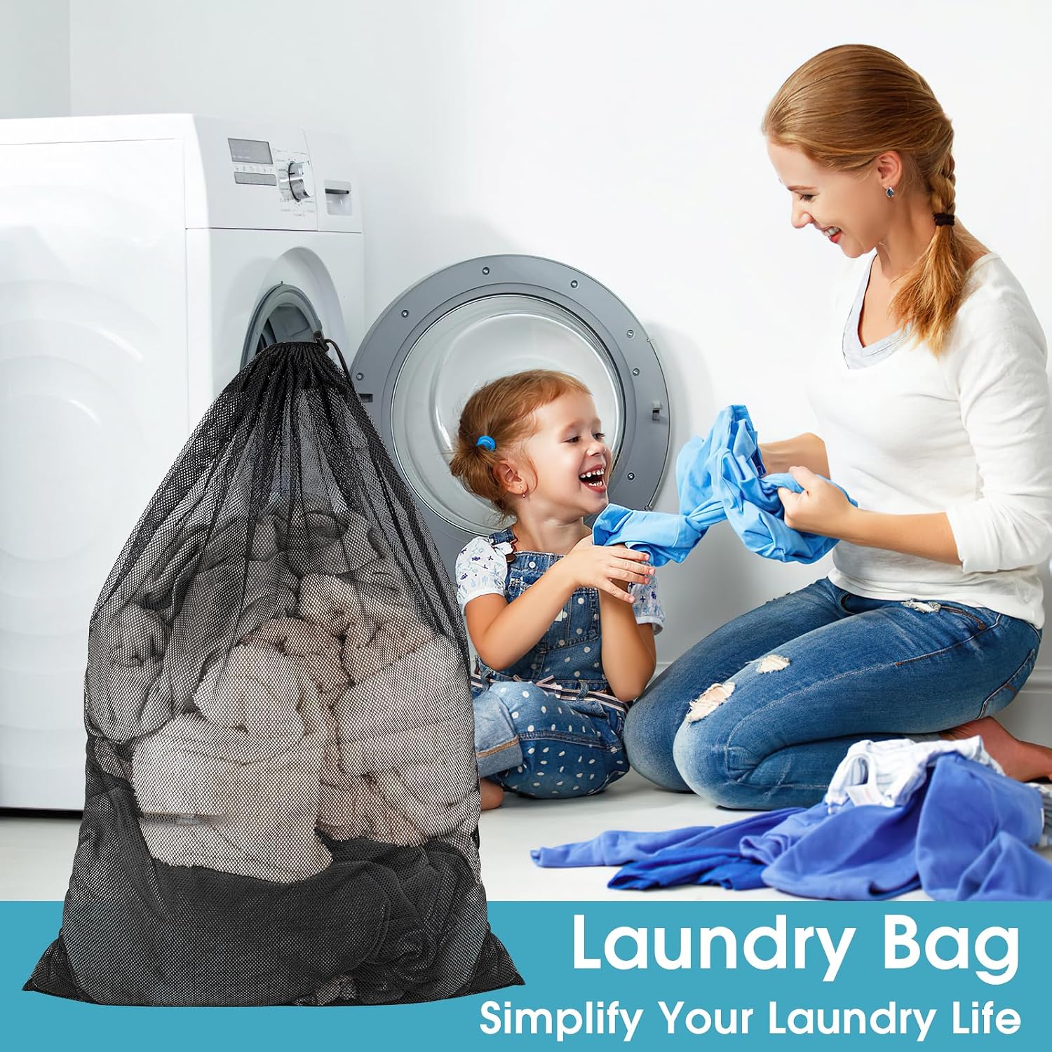 2 Pack Mesh Laundry Bags 23x34 Inch Drawstring Locking for Travel Home