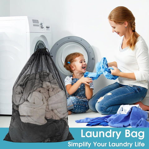 2 Pack Mesh Laundry Bags 23x34 Inch Drawstring Locking for Travel Home
