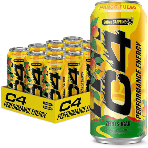 C4 Performance Energy Drink with Zero Sugar, Mango Fuego, 12pk