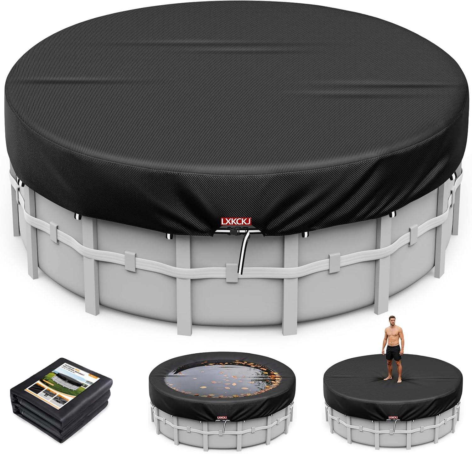 LXKCKJ 12 Ft Pool Cover for Above Ground Pool, Round 420D Solar Oxford Tarp