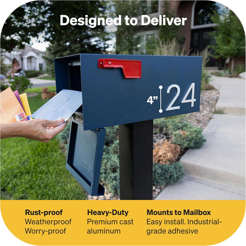 adoorn 4 Inch Mailbox Numbers - Number 2, Silver Color, Each Sold Individually, Premium Metal Self Stick Address Numbers, Weatherproof Mailbox Numbers for Outside