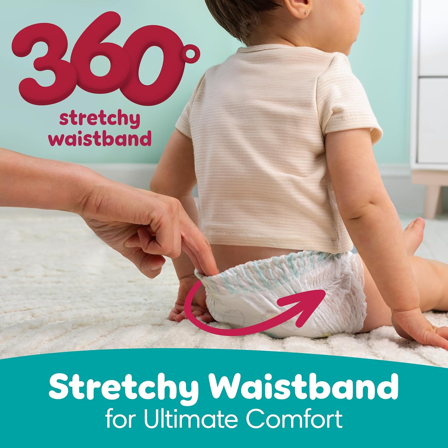 Pampers Diapers - Swaddlers 360° - Size 5, 17 Count, up to 100% Leakproof Comfy Dry Fit, Designed for Easy Changes, Pull On Baby Diaper